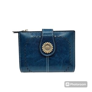 Sendefn Ladies Teal Blue faux Leather Wallet Sunflower